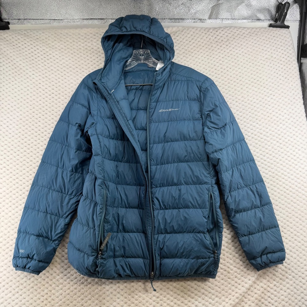 Eddie Bauer Packable Down Jacket Women Small Blue 650 Fill Hooded Puffer EMJ0702 - Picture 7 of 10